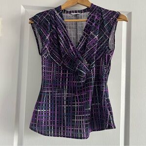Purple, Blue, and White Calvin Klein Plaid Sleeveless Blouse
